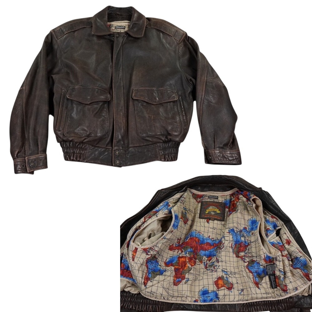 Adventure Bound Wilsons Leather Bomber Jacket Men L Brown Thinsulate Map Liner